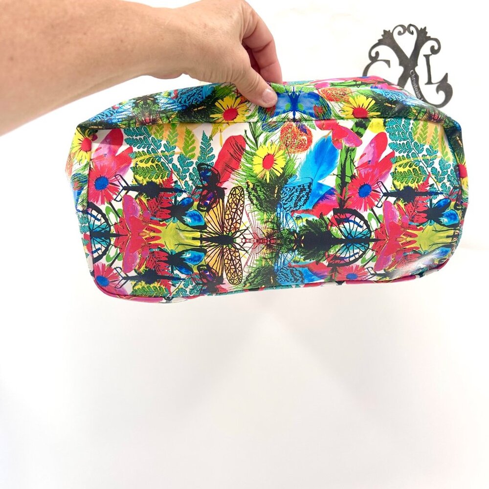 CHRISTIAN LACROIX REVERSIBLE PINK FLORAL DRAGONFLY TOTE W/ DUST BAG - Picture 8 of 11